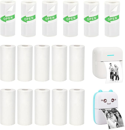 16 Rolls Mini Thermal Printer Paper, Including 6 Sticker Paper & 10 Plain Paper Rolls for Mini Portable Printers, 57X25 mm, Suitable for Various Inkless Sticker Printers