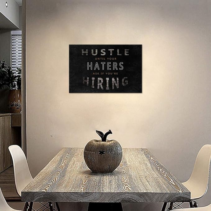 Yatsen Bridge Inspirational Posters Hustle Motivational Quotes Canvas Wall Art Entrepreneur Motto Painting Prints Artwork with Wooden Frame Easy to Hang for Office Classroom Decor - 12''H x 16''W