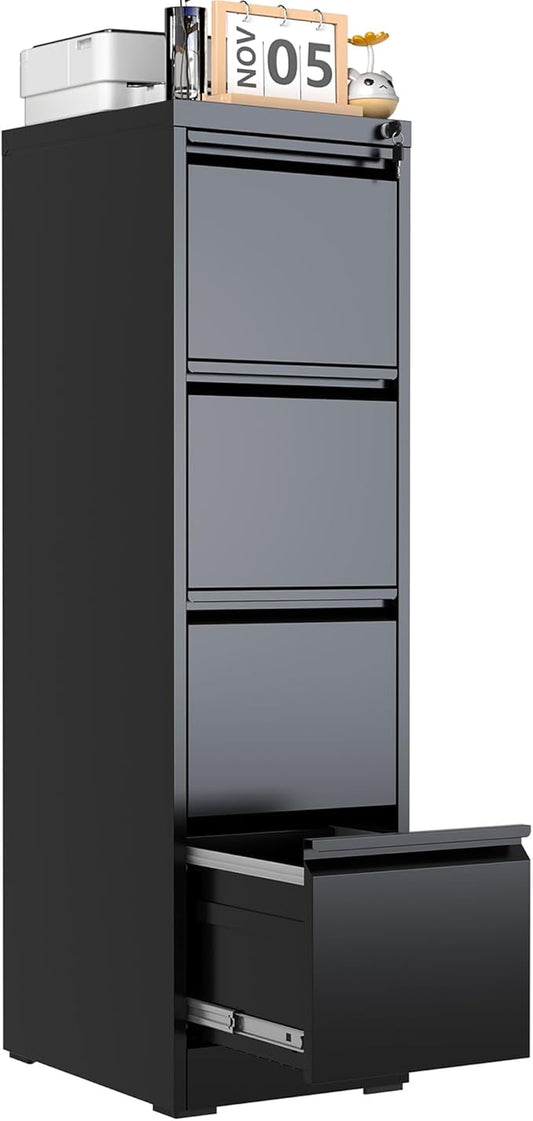 4 Drawer File Cabinet with Lock, Metal Filing Cabinet for Home Office, Vertical File Cabinet for Letter/Legal/A4/F4 Documents, Easy to Assemble Steel Storage Cabinet