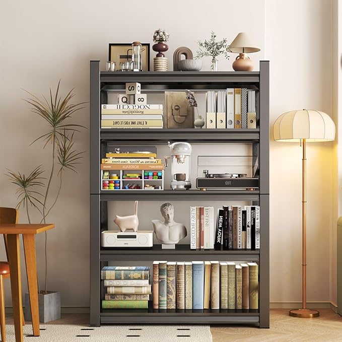 36" W*72" H Book Shelf，5 Tier Metal Wide Bookshelf，Heavy Duty Book Shelfs，Adjustable Shelving Unit，Tall Bookcase，Industrial Bookshelf for Living Room，Bedroom，Office and Library