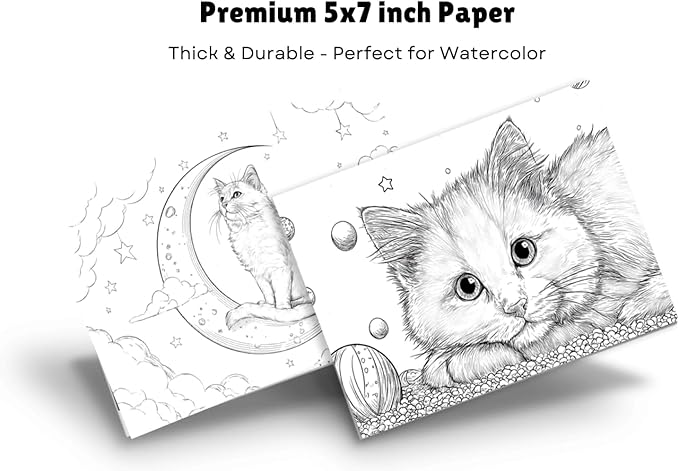 Artwink Watercolor Coloring Cards – 15 Sheets (5x7 Inches), Great for Coloring Book Lovers & Watercolor Painting Practicee (Cat/Dog/Bird/Landscape Illustrations) (Cat Theme (Book))