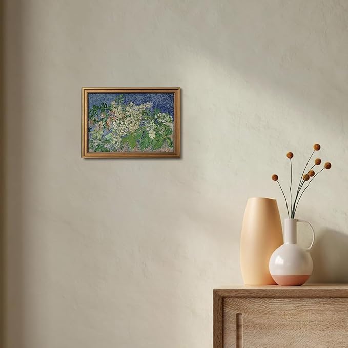 Gold Framed Wall Art Vintage Canvas Wall Art Van Gogh Chestnut Branches Artwork Prints Picture for Living Room Bedroom Farmhouse Bathroom Office Decor, 12x16