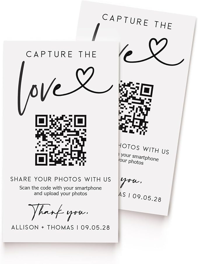 Wedding Capture The Love QR Code Card, Wedding Photo Card, Social Media Online, Wedding Website, Modern, Minimalist Share The Love, Personalized Favors