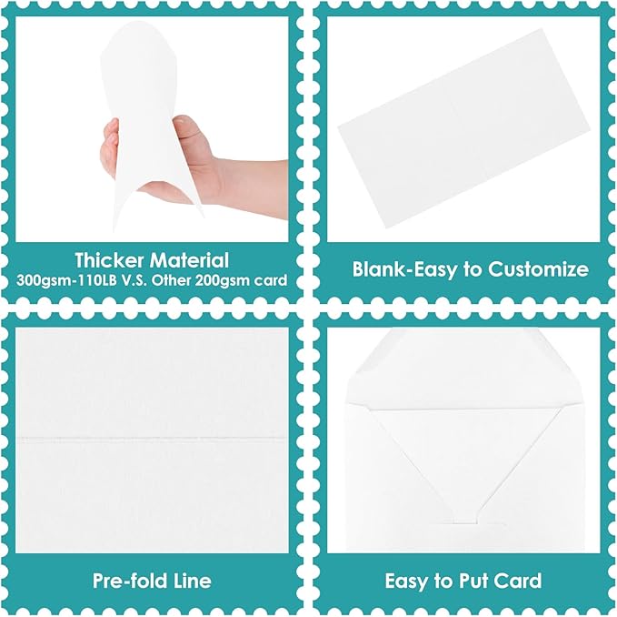 6X6 Bright White Cards and Envelopes Square Invitations 20PK 100 lb Thick White Card Stock for Card Making, Photo Cards, Embroidery