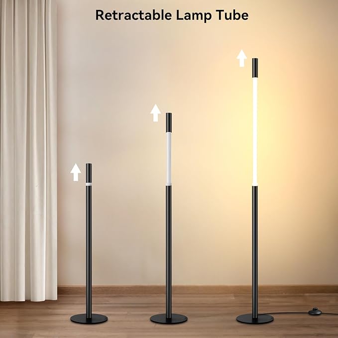 LED Dimmable Floor Lamp with Remote & Foot Switch, 2700–6000K Adjustable Color Temperature & Stepless Dimming, Slim Linear Tube Tall Standing Lamp, Modern Black Corner Lamp for Living Room Bedroom