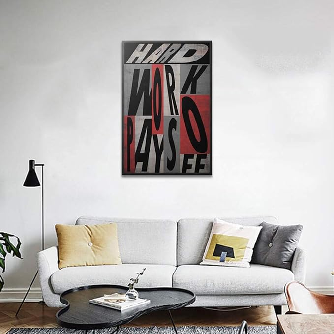 Yatsen Bridge Inspirational Canvas Painting Wall Art, Work Hard Pays Off Motivational Quote Picture Art Print, Modern Home Office Wall Decor Stretched and Framed Ready to Hang - 24x36 inches
