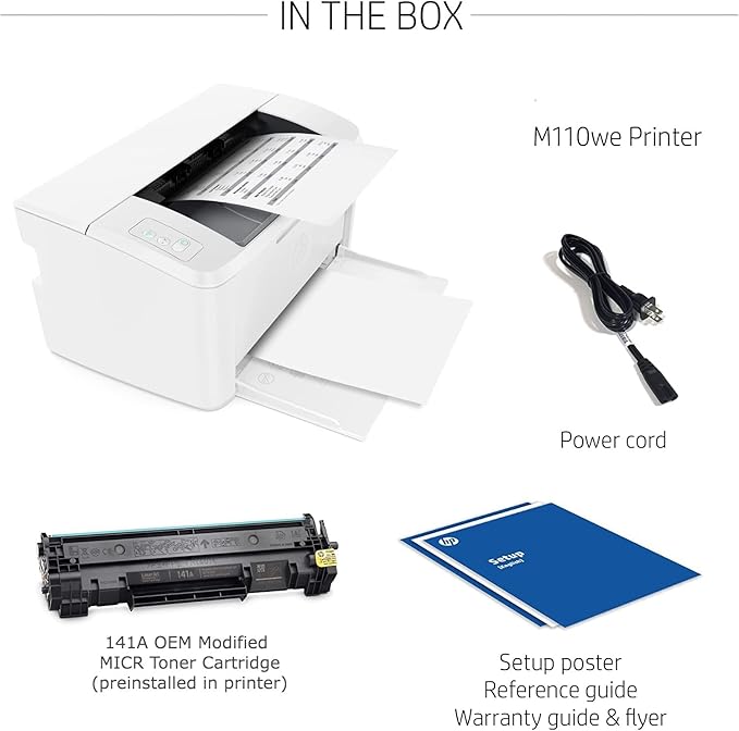 Renewable Toner RT M110we Check Printer, Wireless Monochrome Office Printer, Fast speeds, Easy Check Printing Setup, Preinstalled 141A MICR Cartridge, Best for Small Businesses