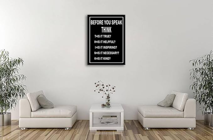 Inspirational Wall Art Before You Speak Think Motivational Poster Printed on Canvas Wall Decor for Living Room Motivational Framed Positive Artwork Bedroom Home Office Wall Decor [30''W x 40''H]