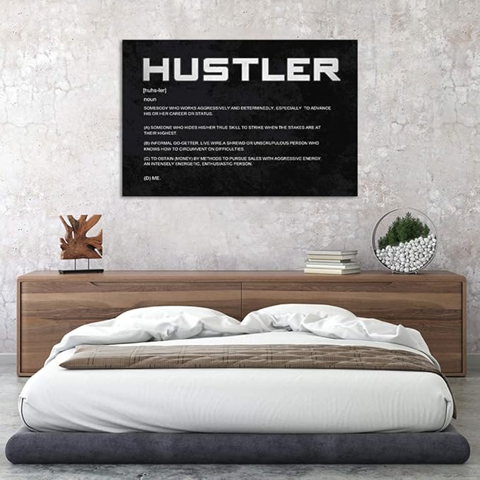 Office Inspirational Canvas Wall Art Hustler Noun Painting Motivational Entrepreneur Quotes Modern Inspiring Hustle Pictures Posters Prints Artwork Home Decor for Living Room Framed (28”Hx44”W)