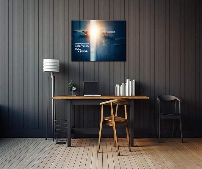 Success Inspirational Canvas Wall Art If Opportunity Doesn't Knock Build a Door Motivational Motto Pictures Painting Modern Inspiring Posters Prints Artwork Office Home Classroom Decor (28”Hx44”W)