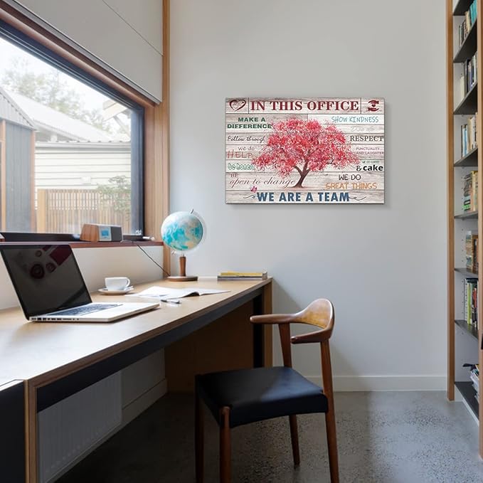 Vintage Office Decor Inspirational Posters Wall Decor Rustic In This Office Inspiring Wall Art Pink Tree Picture Print on Canvas for Home Office Decoration Framed Positive Quotes Gifts 24x20inch