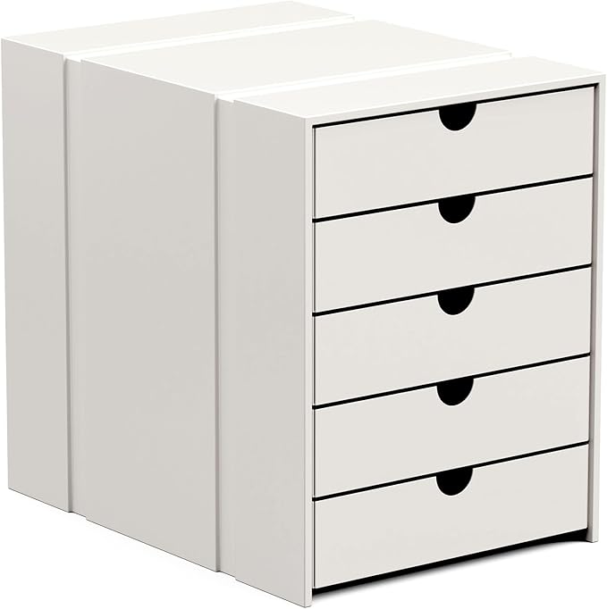 Modern Steel 5-Drawer File Cabinet For Desk, Document Storage Box, Office Desktop Filing Organizer, Drawer Organizer, desk caddy (White)