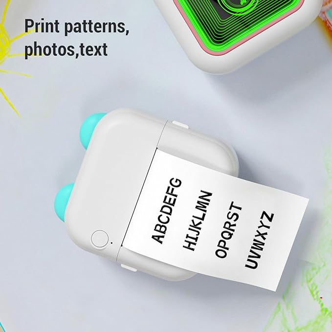 Thermal Label Printer, Mini Portable Inkless Printer with Bluetooth Connection & 7 Color Breathing Lights, Wireless Rechargeable Printing Devices for School Home Office