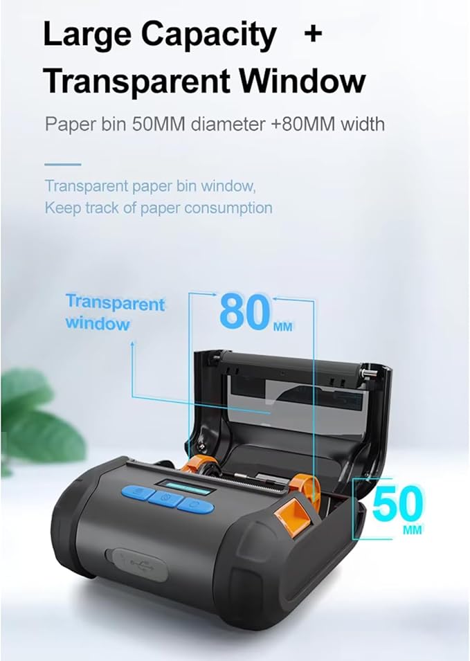 Portable 80mm Label Printer, Clear 203dpi Precision Printing with Fast 100mm per S Speed and OLED Display, with USB and WiFi Connectivity, for Home Office Shipping Labels (100-240V US Plug)