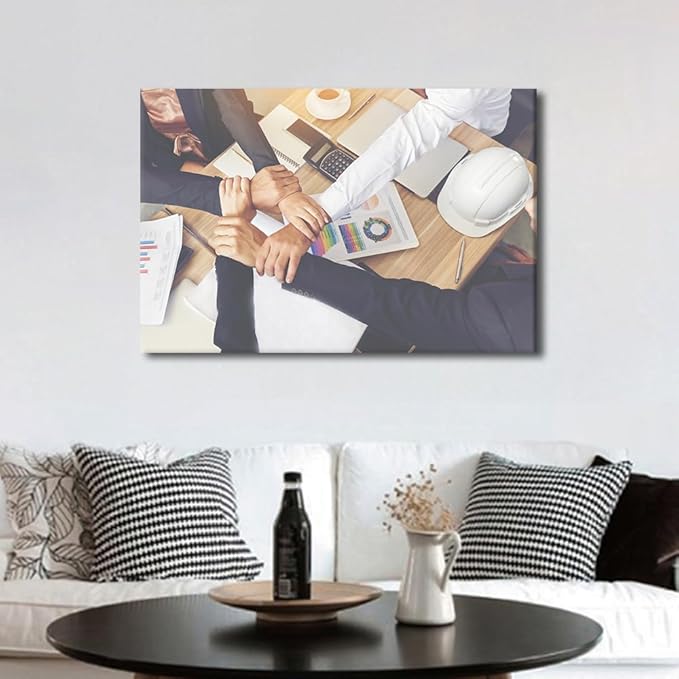 TUMOVO Wall Art For Office Team Hands Holding Pictures 1 Panel Inspirational Wall Art Positive Modern Decor Poster Canvas Print (16" Wx24 H)