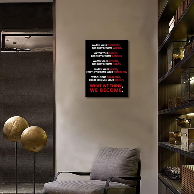 Inspirational Wall Art Watch Your Thoughts Motivational Canvas Painting Office Decor Modern Inspiring Entrepreneur Quotes Posters Prints Artwork Living Room Home Framed Ready to Hang[18" W x 24" H]
