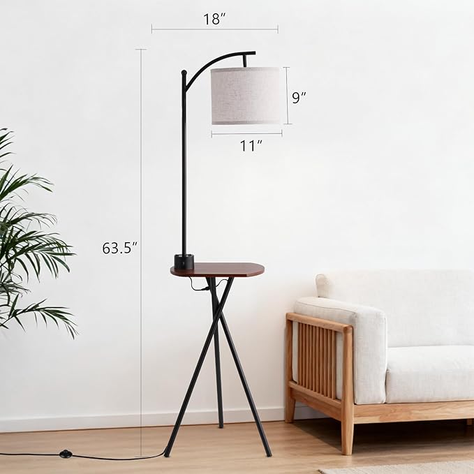 Floor Lamp with Oval Side Table, 3 Color Temperature 9W LED Bulb, Remote and Foot Switch Control, USB A and C Ports, Dual AC Outlets, 1-Hour Timer, Modern Lamp for Living, Bedroom, Black