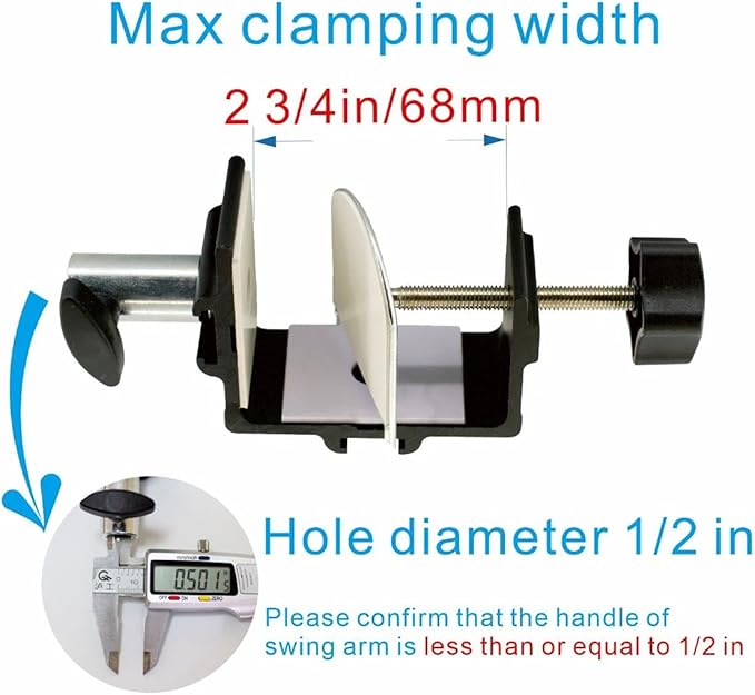Heavy Duty Replacement Clamp for 1/2” Base Magnifying Lamp，Desk Lamp，Magnify Lamp，Swing Arm Lamp，Mic Microphone Suspension Boom Scissor Mount(Black)