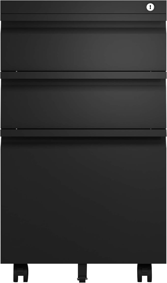 Anwick 3 Drawer Mobile File Cabinet with Lock, Under Desk Metal Filing Cabinet for Legal/Letter/A4 File, Fully Assembled Except Wheels (Black)