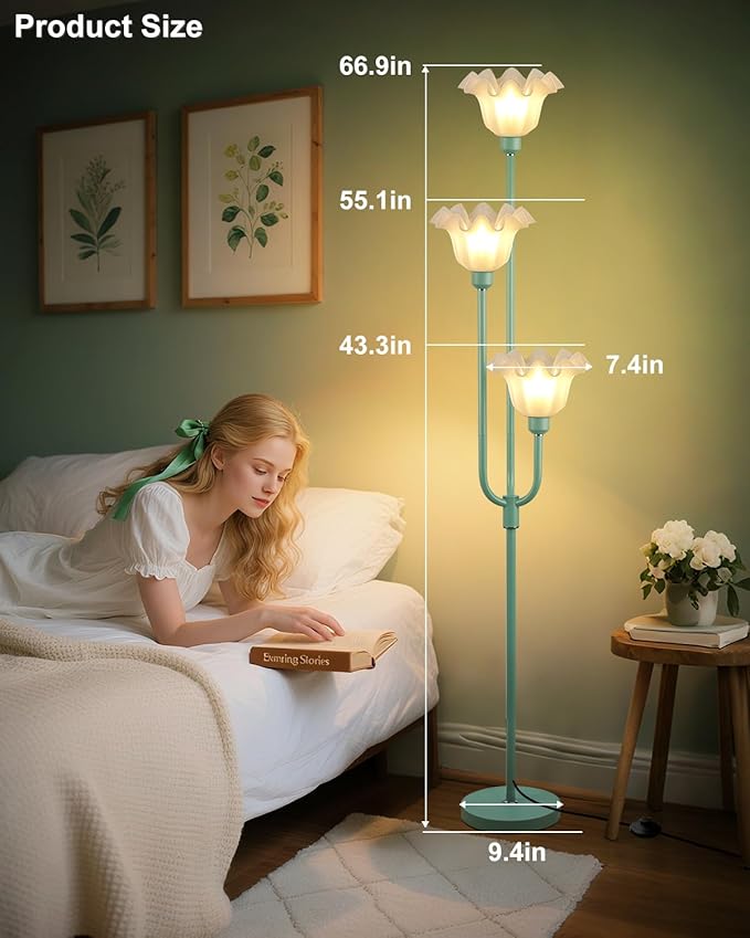 Lightdot 66IN Flower Floor Lamp 3-Lights Vintage Floor Lamps with 3000K Warm White Bulbs Included for Wedding Party Modern Tall Standing Lamp for Living Room/Bedroom/Sofa Beside/Corner Decor