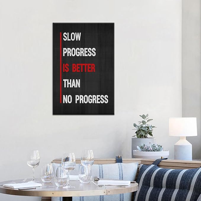 Inspirational Office Wall Decor Motivational Progress Entrepreneur Quote Canvas Wall Art Poster Print Positive Picture Painting Artwork Home Bedroom Office Framed Ready to Hang [12''Wx18''H]