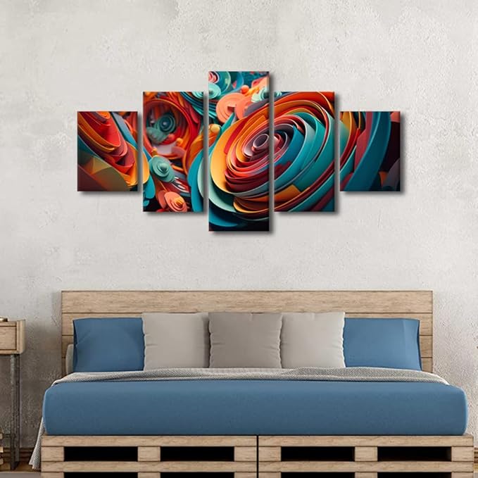Canvas Wall Art Decor Modern Abstract Art Canvas Poster Abstract Spiral Picture Printing Art 5 Panel Home Wall Decor for Native Americans Living Room Decor Stretched Ready to Hang 60x32 in