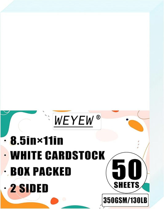 50 Sheets 130lb White Cardstock, 8.5" x 11", Extra Heavy Duty Bright White Paper for Card Base DIY Craft Card Making, 130LB Cover 350 GSM