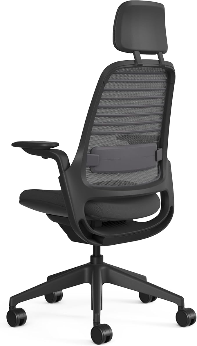 Steelcase Series 1 Black Frame Graphite with Headrest, 3D Micro Knit