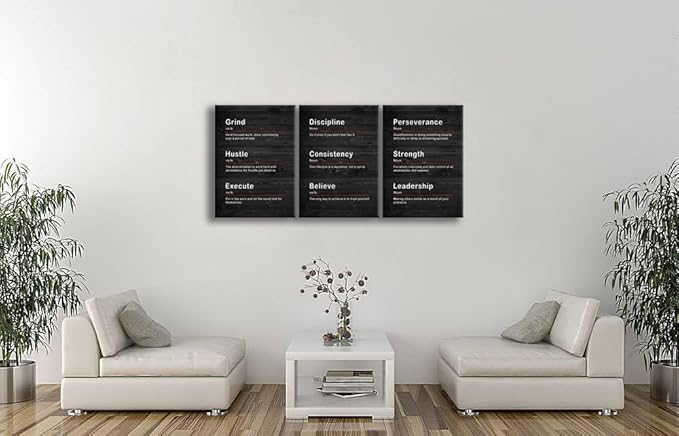 Inspirational Canvas Wall Art Office Motto Decor Discipline Consistency Strength Noun Posters Prints Artwork Motivational Quotes Wall for Home Living Room Wall Decor Wooden Framed [60" W X 28" H]