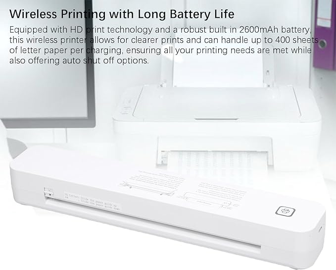 Portable Thermal Printer Wireless Inkless High Resolution 203dpi Compact Printer for Home Office Travel ABS 30.5 x 5.5 x 4.04cm