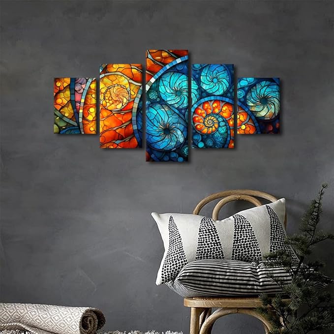 5 Panel Canvas Wall Art for Home Modern Abstract Wall Art Canvas Decor Stained Glass Window Pattern Prints on Canvas for Native Americans Living Room Decor Stretched and Framed Ready to Hang 60x32 in