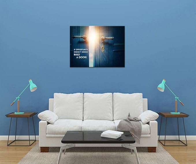 Success Inspirational Canvas Wall Art If Opportunity Doesn't Knock Build a Door Motivational Motto Pictures Painting Modern Inspiring Posters Prints Artwork Office Home Classroom Decor (28”Hx44”W)