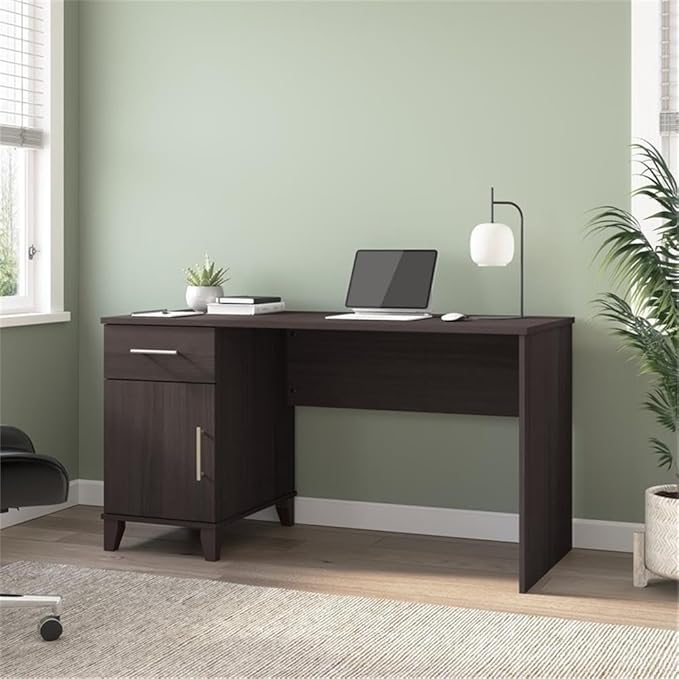 Bush Home Somerset 54W Office Desk with Drawer and Cabinet in Storm Gray, Computer Table with Storage for Home Office Workspace