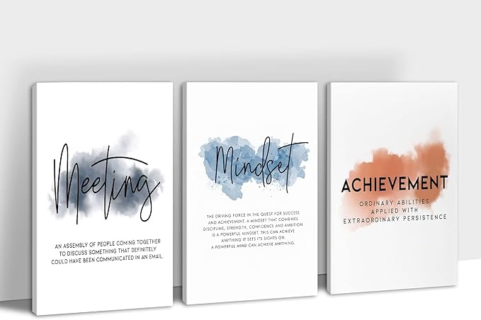 SHMAO Office Canvas Wall Art Motivational Wall Decor, 3 Piece Meeting Mindset Achievement Print Pictures for Office Wall Decor Women Inspirational Framed Artwork Home Office Decor 20”x30”x3 Panels