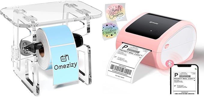 D520 Pink Shipping Label Printer 4x6&Label Holder with Adhesive Backing,Thermal Label Printer for Small Business, Shipping Packages, Home, Office, Compatible with USPS, Shopify, Amazon, Tiktok
