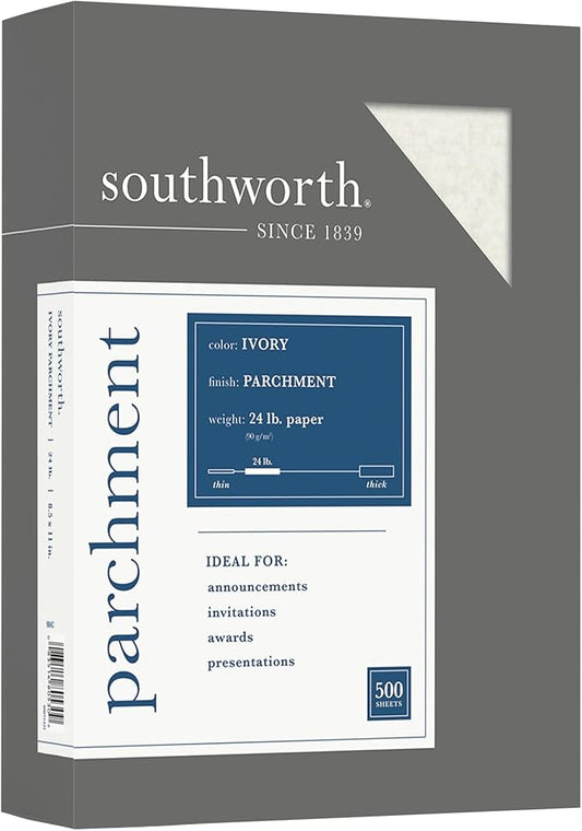 Southworth® Parchment Specialty Paper, 8 1/2" x 11", 24 Lb, Ivory, Pack Of 500