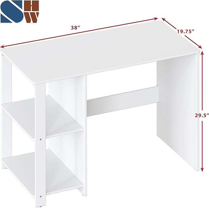 SHW 38-Inch Home Office Computer Desk with Shelves, White
