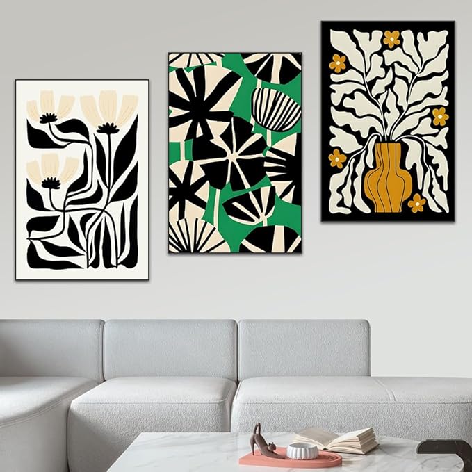 FCHUI Contemporary Minimalist Wall Art 16 "X 24" Set of 3 Abstract Natural World Famous Poster Black Picture Frames Suitable for Living Room Bedroom Kitchen Office Variety of Scene Wall Decor