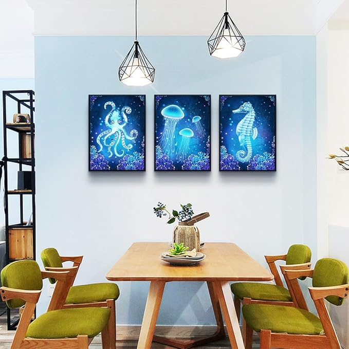 MHARTK66 Canvas Wall Art for Bedroom 3Pcs Beach Themed Wall Decor Living Room Under The Sea Pictures Artwork Animal Bathroom Wall Art Seahorse Poster Modern Nautical Painting Bedroom Home Decorations