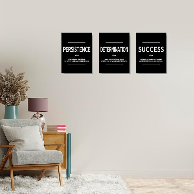 LMGOV Motivational Office Wall decor for Men, 12" x16" Success Wall Art for Bedroom, Black and White Canvas Painting for Bathroom, Positive Poster for Dorm, College, Gym