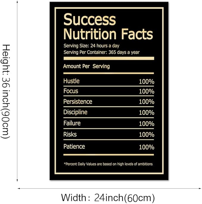 Success Nutrition Facts Motivational Wall Art Posters Entrepreneur Inspirational Quotes Canvas Print Picture Modern Wall Decor Artwork Framed Ready to Hang for Office Home Decorations - 18''Wx24''H