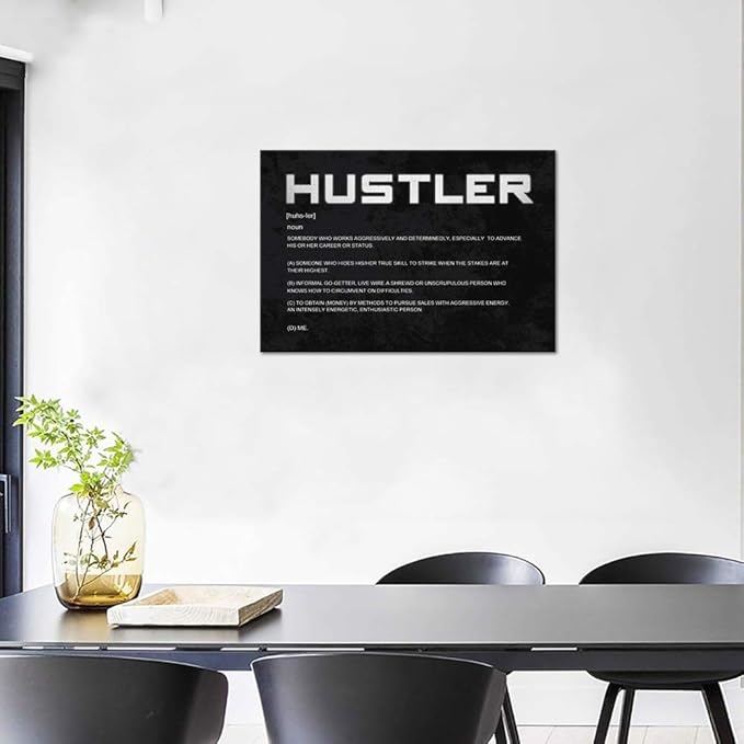 Inspirational Posters Motivational Canvas Wall Art Inspiring Hustler Noun Entrepreneur Quotes Pictures Painting Prints Artwork Decor for Home Office Framed Ready to Hang (24”Hx36”W)