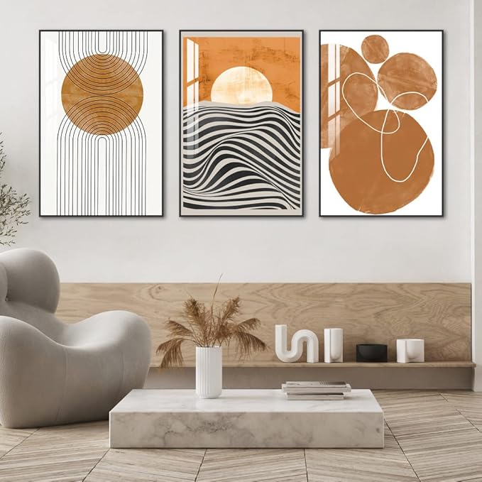 Large Wall Art for Living Room,Black Framed Abstract Wall Decor for Home Minimalist Artwork Painting 24" x 32" 3 Pieces Canvas Print for Bedroom Decor Kitchen Office Hang a Modern Picture