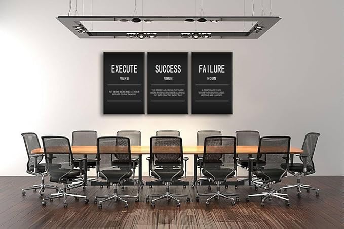 Motivational Wall Art Black Office Execute Verb Picture Inspiration Canvas Wall Decor Success Failure Noun Posters Prints Wall Paintings Artwork Home School Framed Ready to Hang [72" W X 36" H]