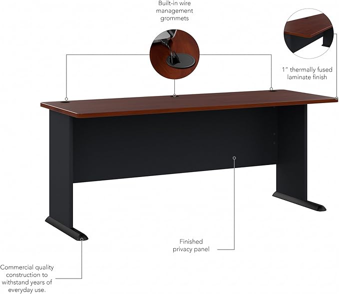 Bush Business Furniture Series A 72W Desk in Hansen Cherry and Galaxy, Large Workstation for Home or Professional Workspace, Desktop Solution for Office Use