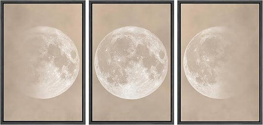 SIGNWIN Framed Canvas Print Wall Art Full Moon Minimalist Beige and Black Toned Lunar Nature Wilderness Modern Art Cool for Living Room, Bedroom, Office - 24"x36"x3 Black