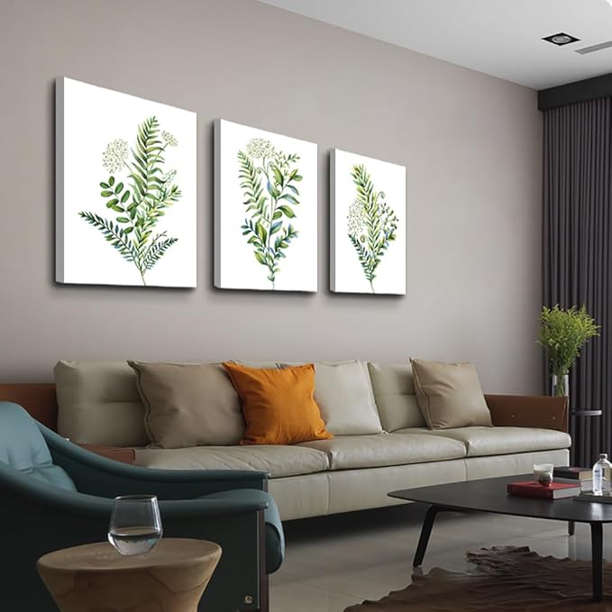 Lapremoly Large Framed Canvas Wall Art for Bedroom Bathroom 3 Pieces Wall Decor Kitchen Wall Decorations Canvas Print Decor Modern Simple Living Room Home Picture Green leaves Poster Wall Paintings