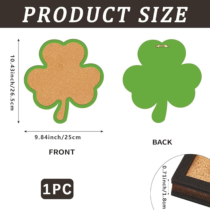 CRASPIRE Clover Pin Cork Board Framed Bulletin Display Badge Wooden Decorative Corkboard 9.84 x 10.43in Wall Mounted Memory Memo Brooch Lapel Holder Storage for Home School Classroom St. Patrick's Day