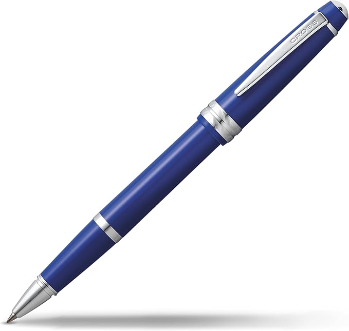 Cross Bailey Light Polished Blue Resin Rollerball Pen - Professional Pen for Effortless Writing - Journaling, Note-Taking & More - Black Ink - Easy Handling - Includes Gift Box