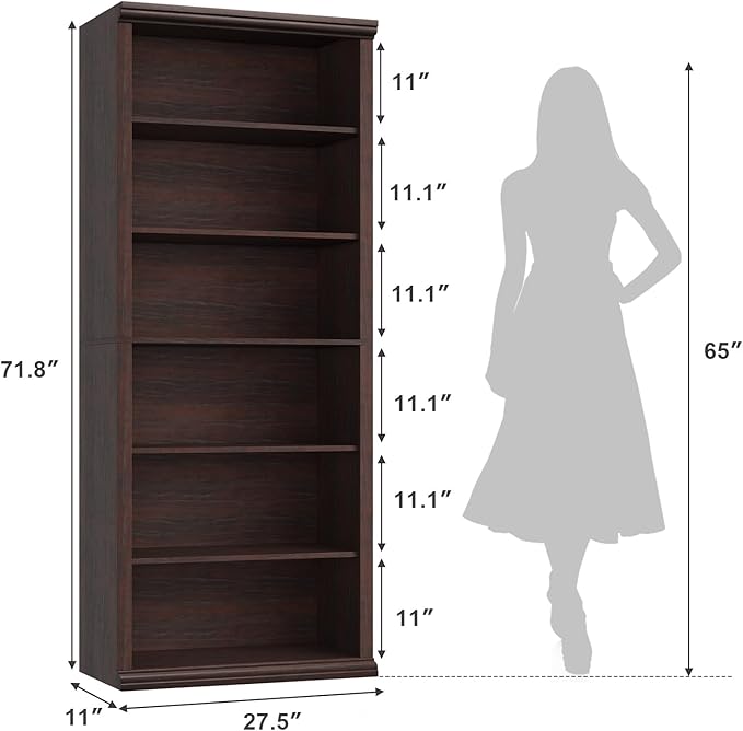 Rresyet Bookcase and Bookshelves, 28" W Tall Bookshelf with Elegant Design, 6 Tiers Spacious Book Storage, Freestanding Book Organizer, Display Library Shelf for Home Office, Living Room & Study Room
